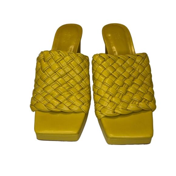 ASOS Design Raid Slip On Knottie Mule Heeled Sandals Yellow Square Toe Size 9 - Picture 3 of 14